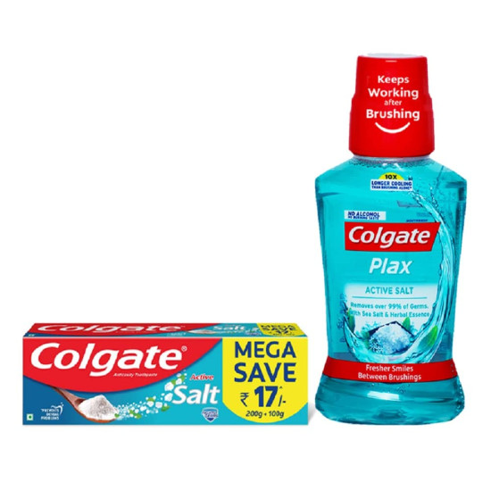 Colgate Plax Active Salt Mouthwash & Toothpaste - Alcohol-Free with Sea Salt Colgate Plax Active Salt Mouthwash & Toothpaste - Alcohol-Free with Sea Salt