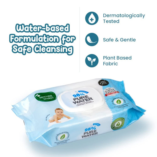 Mother Sparsh 98% Water Based Scented Wipes - Gentle Plant-Derived Fabric