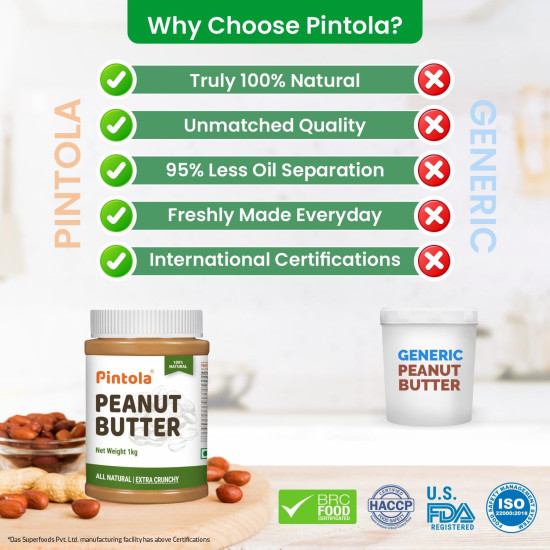 Pintola All Natural Peanut Butter EXTRA CRUNCHY 1kg - 30g Vegan Protein