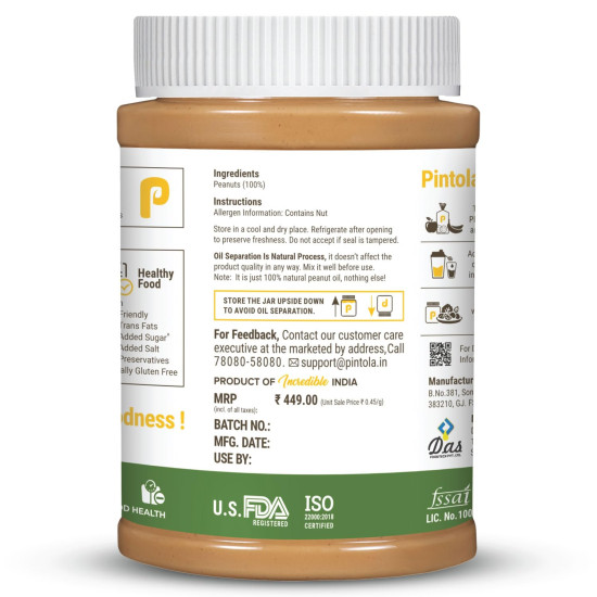Pintola All Natural Peanut Butter EXTRA CRUNCHY 1kg - 30g Vegan Protein