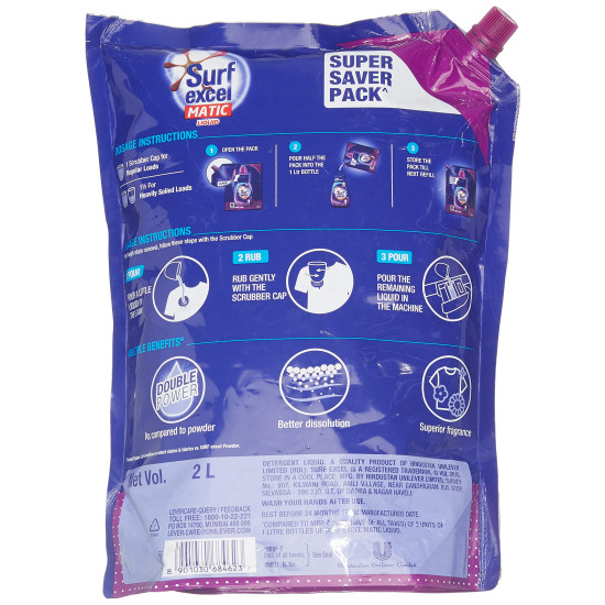 Surf Excel Front Load Matic Liquid Detergent - 100% Stain Removal for Washing Machines