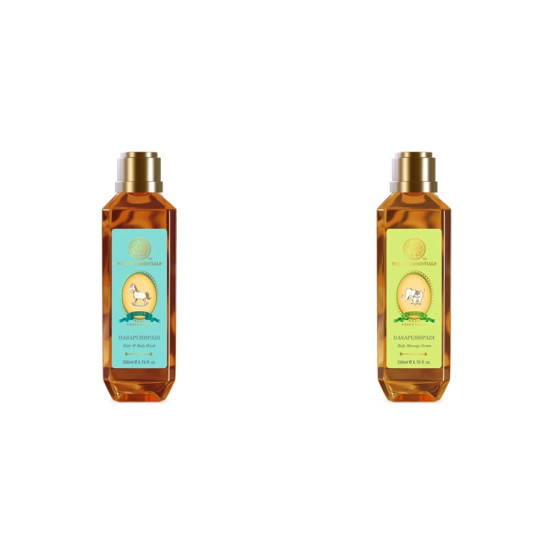 Forest Essentials Dasapushpadi - Baby Hair and Body Wash & Massage Serum Combo - Gentle Care for Babies