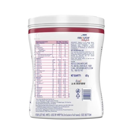 Nestle Resource Dialysis 400g Pet Jar Pack (Vanilla Flavour) - Protein-Rich Nutrition for Dialysis