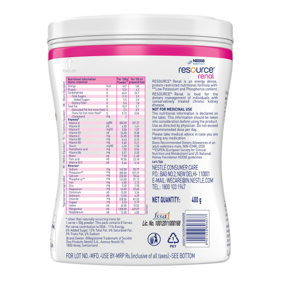 Nestle RESOURCE Renal 400G Pet Jar Pack - Vanilla Flavour