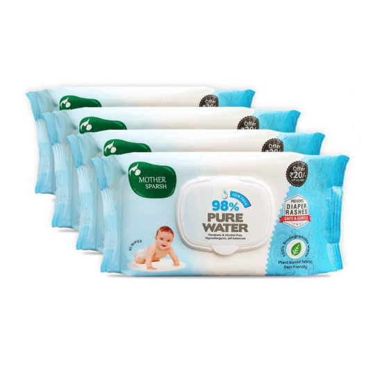 Mother Sparsh Plant Based Fabric Blue Baby Water Based Wipes - Gentle & Chemical-Free