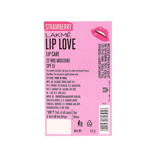 Lakme Lip Love Chapstick Strawberry - Soft Lips & 22 Hrs Moisture