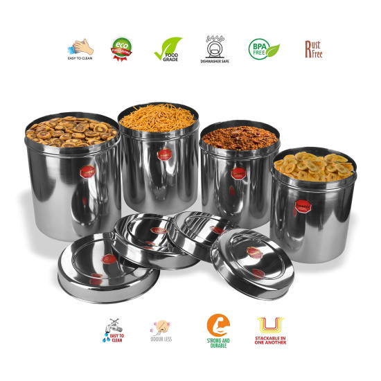 Sumeet Stainless Steel Vertical Canisters Set of 4 - Durable Storage Solution