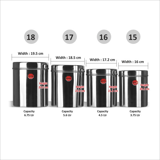Sumeet Stainless Steel Vertical Canisters Set of 4 - Durable Storage Solution