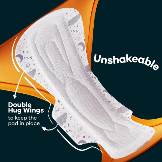 Whisper Bindazzz Nights 10 XXXL Sanitary Pads, Upto 0% Leaks All Night Long, For Super Heavy Flow, Nearly 75% Longer with Wider Back, Double hug wings keep pad in place , Disposable Wrapper