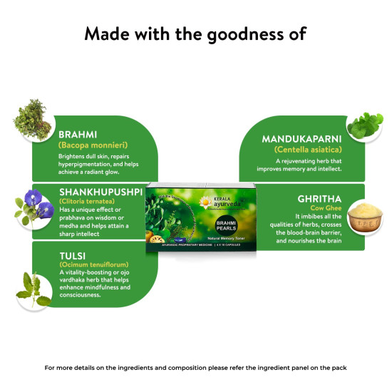Kerala Ayurveda Brahmi Pearls 40 Capsules - Enhances Cognitive Functions Kerala Ayurveda Brahmi Pearls 40 Capsules - Enhances Cognitive Functions