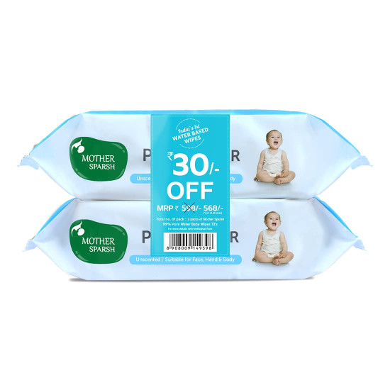 Mother Sparsh 99% Pure Water Baby Wipes - Plant-Derived Fabric, Unscented
