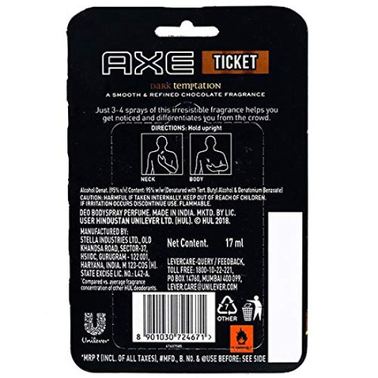 AXE Signature Ticket, Dark Temptation Deodorant Body Perfume for Men - Irresistible Chocolate Fragrance