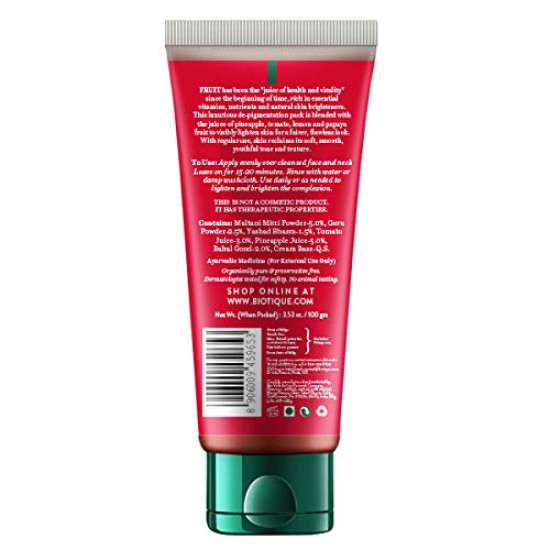 Biotique Fruit Brightening Face Pack - Ayurvedic Tan Removal & Depigmentation