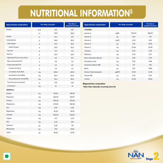 Nestlé NAN EXCELLAPRO 2 Follow-Up Formula - DHA & Vitamins Enriched