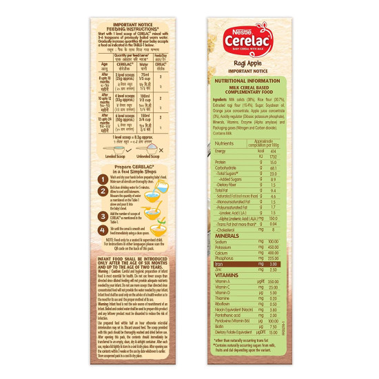Nestle Cerelac Baby Cereal with Milk, Ragi Apple - Source of Iron & Protein