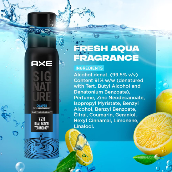 AXE Signature Champion No Gas Body Deodorant - Fresh Aqua Fragrance