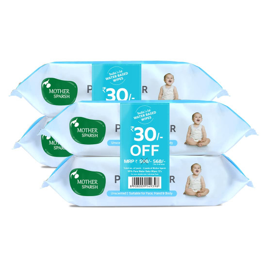 Mother Sparsh Unscented 99% Pure Water Baby Wipes - Gentle & Safe for Baby's Skin