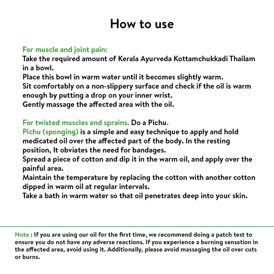 Kerala Ayurveda Kottamchukkadi Thailam 200 ML - Pain Relief Oil for Joint Swelling