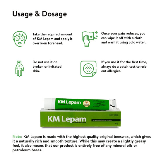 Kerala Ayurveda KM Lepam - Headache Relief Balm with Sallaki & Aloe Vera