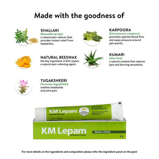Kerala Ayurveda KM Lepam - Headache Relief Balm with Sallaki & Aloe Vera