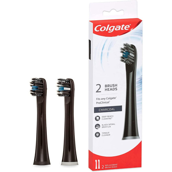 Colgate Pro-Clinical 150 Charcoal Battery Powered Toothbrush Refills - Superior Plaque Removal