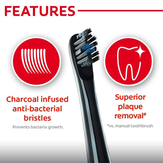 Colgate Pro-Clinical 150 Charcoal Battery Powered Toothbrush Refills - Superior Plaque Removal