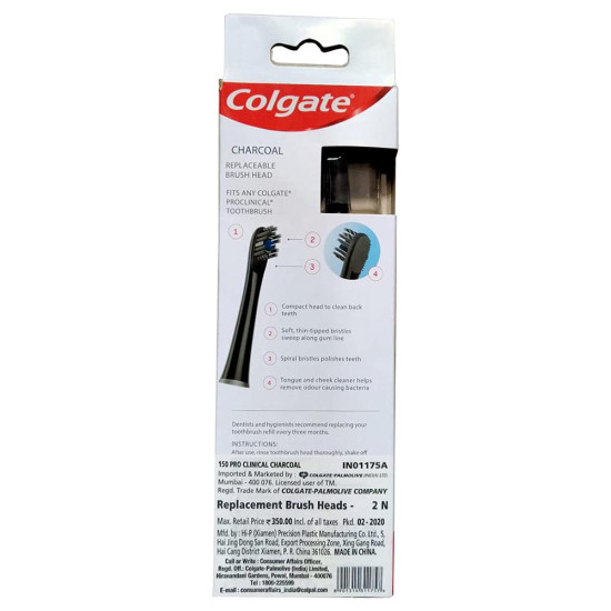 Colgate Pro-Clinical 150 Charcoal Battery Powered Toothbrush Refills - Superior Plaque Removal