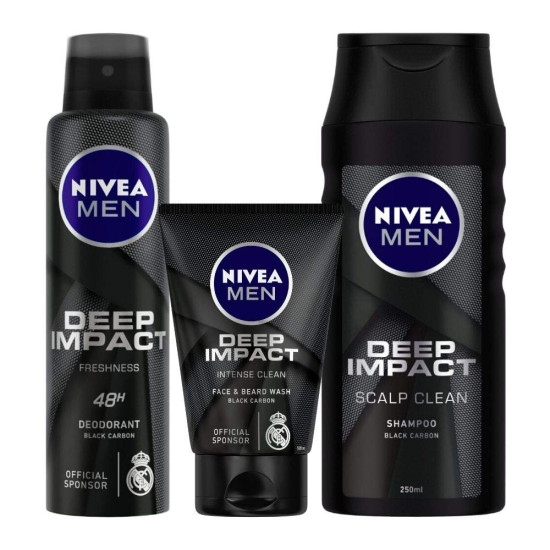 Nivea Deep Impact Deodorant, Face Wash & Shampoo - Daily Care Pack