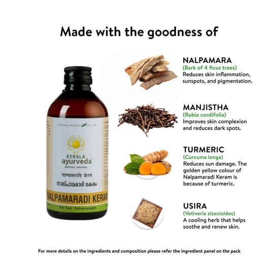 Kerala Ayurveda Nalpamaradi Keram 200ml | Face & Body Oil | Detan Oil | For All Skin Types| Suitable for All Skin Types | Removes Tan and Dark Spots | Heals Skin