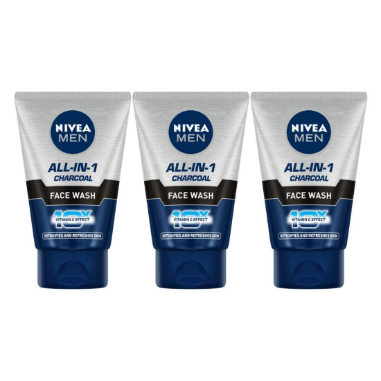 NIVEA Charcoal Face Wash, 100ml (Pack of 3) - Oil Control & Acne Reduction