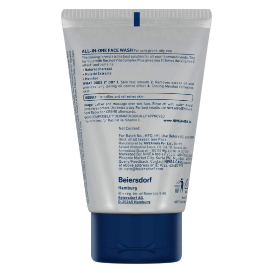 NIVEA Charcoal Face Wash, 100ml (Pack of 3) - Oil Control & Acne Reduction