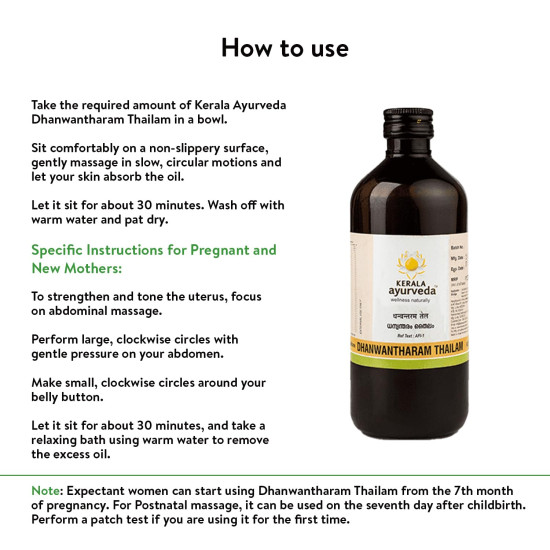 Kerala Ayurveda Dhanwantharam Thailam - Pre & Post Natal Massage Oil Kerala Ayurveda Dhanwantharam Thailam - Pre & Post Natal Massage Oil