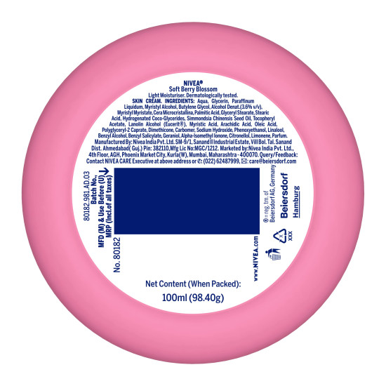 NIVEA Soft Light Moisturizer 100ml - Berry Blossom, Instant Hydration