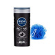 NIVEA Men Active Clean Shower Gel, 250ml With Free Loofah - Deep Cleansing
