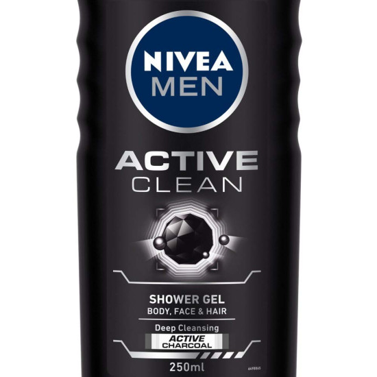 NIVEA Men Active Clean Shower Gel, 250ml With Free Loofah - Deep Cleansing