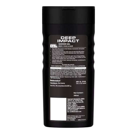 NIVEA Men Deep Impact Shower Gel - Deep Cleansing with Free Loofah