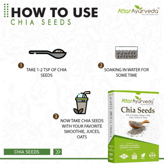 Attar Ayurveda Chia Seeds 250 gm - For Weight Management and Eating | Pure and Natural | Preservative-free | Non-GMO | Clean and Sorted | Rich in Calcium, Protein, Omega-3 & Fibre |