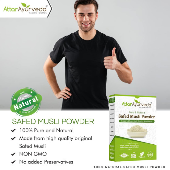 Attar Ayurveda Safed Musli Powder (100 grams) for Stamina and Energy | 100% Pure, Preservative free | No Artificial flavour or color added