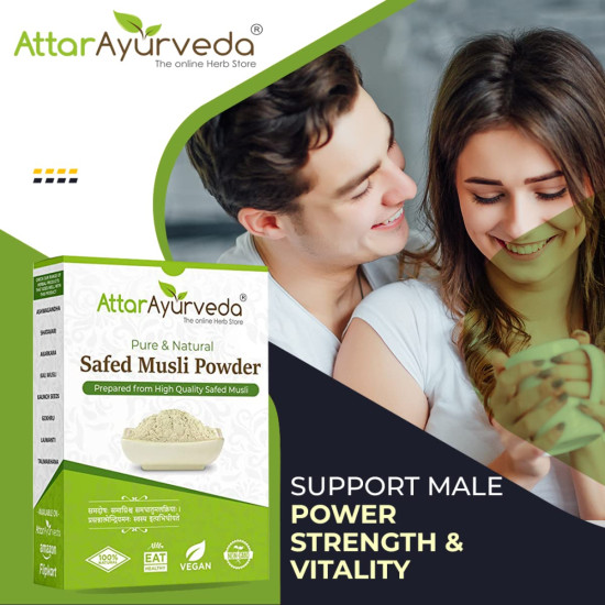 Attar Ayurveda Safed Musli Powder (100 grams) for Stamina and Energy | 100% Pure, Preservative free | No Artificial flavour or color added