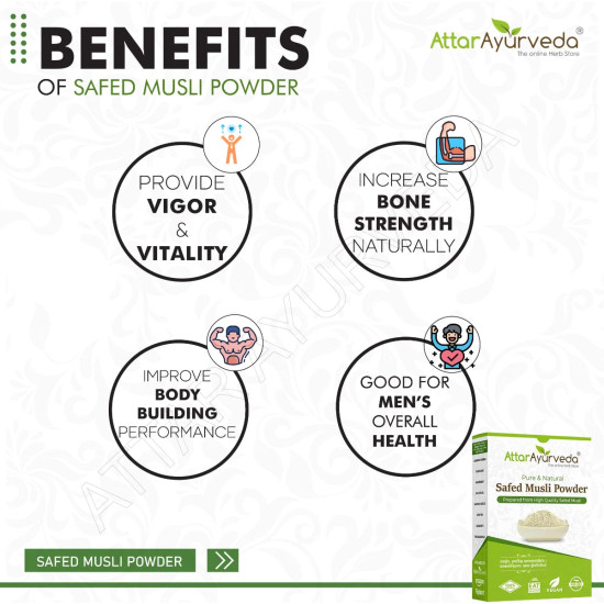 Attar Ayurveda Safed Musli Powder (100 grams) for Stamina and Energy | 100% Pure, Preservative free | No Artificial flavour or color added