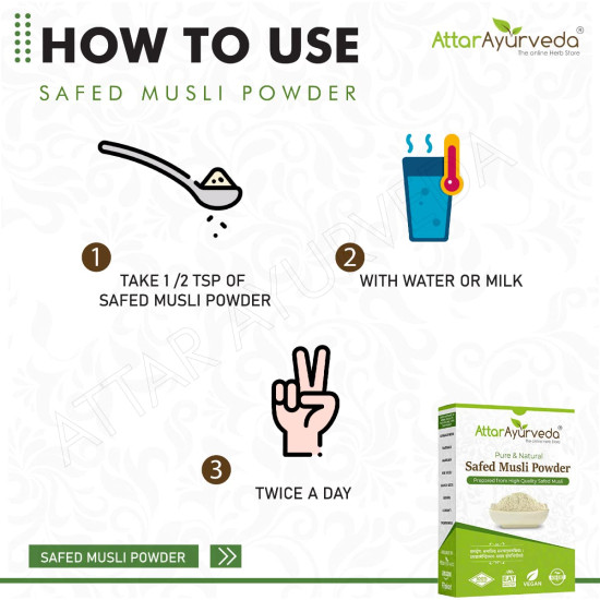 Attar Ayurveda Safed Musli Powder (100 grams) for Stamina and Energy | 100% Pure, Preservative free | No Artificial flavour or color added