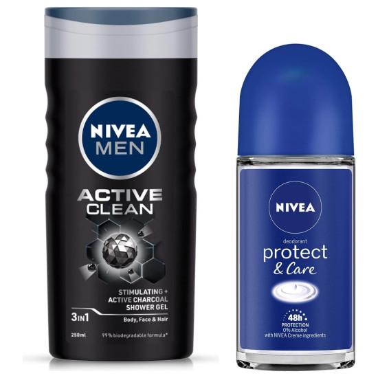 NIVEA Deodorant Roll On & Shower Gel for Men - 48-Hour Protection & Freshness