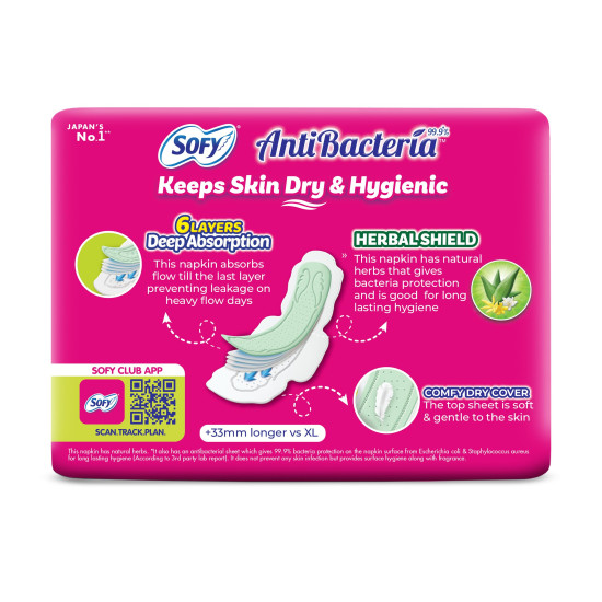 Sofy Anti Bacteria Extra Long Sanitary Pads, Pack of 30