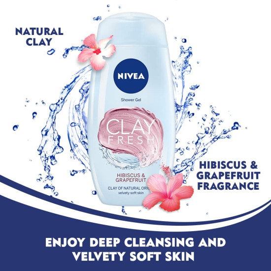 NIVEA Body Wash 250 ml - Clay Fresh Hibiscus & Grapefruit - Deep Cleansing