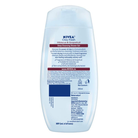 NIVEA Body Wash 250 ml - Clay Fresh Hibiscus & Grapefruit - Deep Cleansing