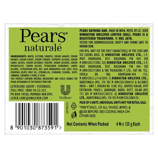 Pears Naturalé Detoxifying Soap Bar, Aloe Vera - Refreshing Skincare