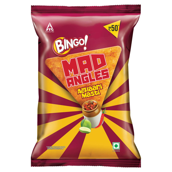 Bingo! Mad Angles Achaari Masti – Mango Pickle Flavour Crunchy Triangle Chips - 130g