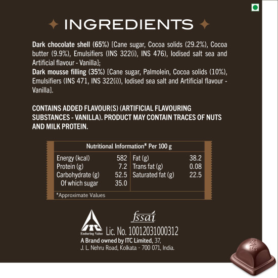 Fabelle Intense Dark - Large Luxury Dark Chocolate Bar with 84% Dark Choco Mousse