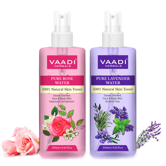 Vaadi Herbals Rose Water & Lavender Water - 100% Natural & Pure