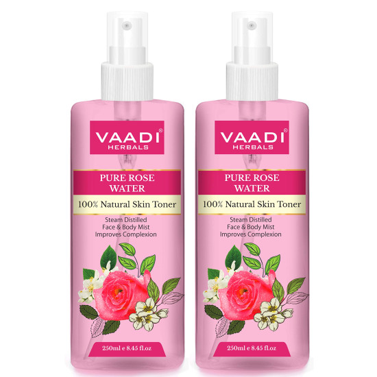 Vaadi Herbals Rose Water - 100% Natural & Pure, 250 ml (Pack of 2)